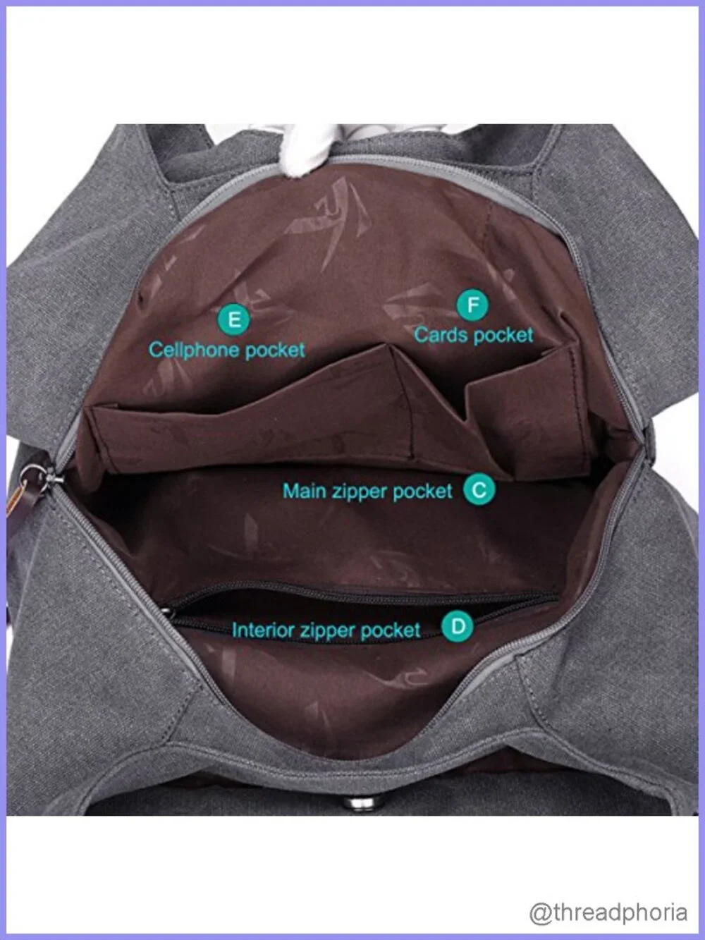 Canvas Hobo Bag Multi-Pocket Shoulder Purse Tote Handbag
